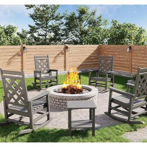 coucheta Oversized Rocking Chair Outdoor Set of 4 with 2 Side Table，HDPE Adirondack Rocking Chair, Weather Resistant for Deck, Patio, Pool, Backyard - 1 of 4