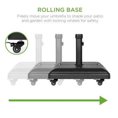 Heavy Duty Black Concrete Rolling Patio Umbrella Base with Locking Wheels