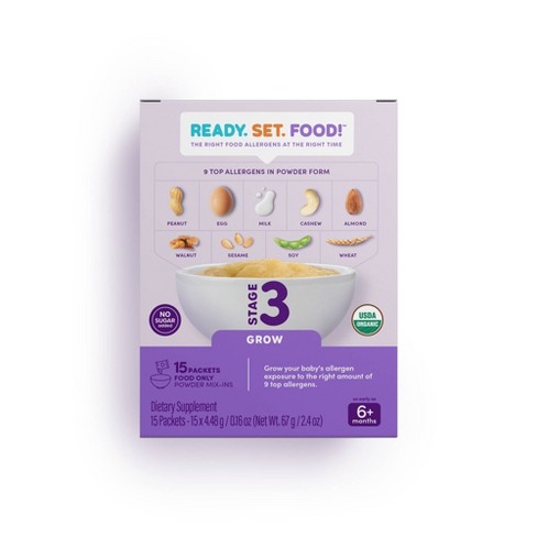  Ready Set Food, Early Allergen Introduction Mix-ins for Babies  4+ Mo, Stage 3-30 Days, 9 Top Allergens - Organic Peanut Egg Milk Almond  Cashew Walnut Sesame Soy Wheat, For Food