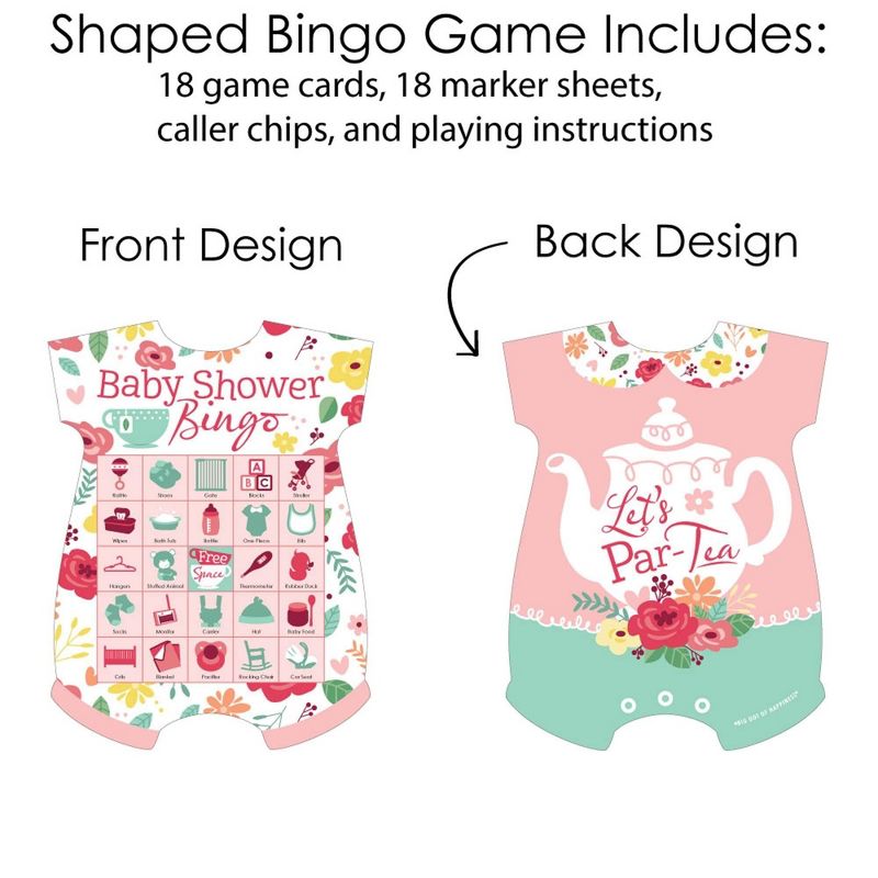 Big Dot of Happiness Floral Let's Par-Tea - Picture Bingo Cards and Markers - Garden Tea Party Baby Shower Shaped Bingo Game - Set of 18, 3 of 6