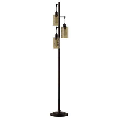Adjustable Bronze Multi-Head Floor Lamp with Dimpled Glass Shades