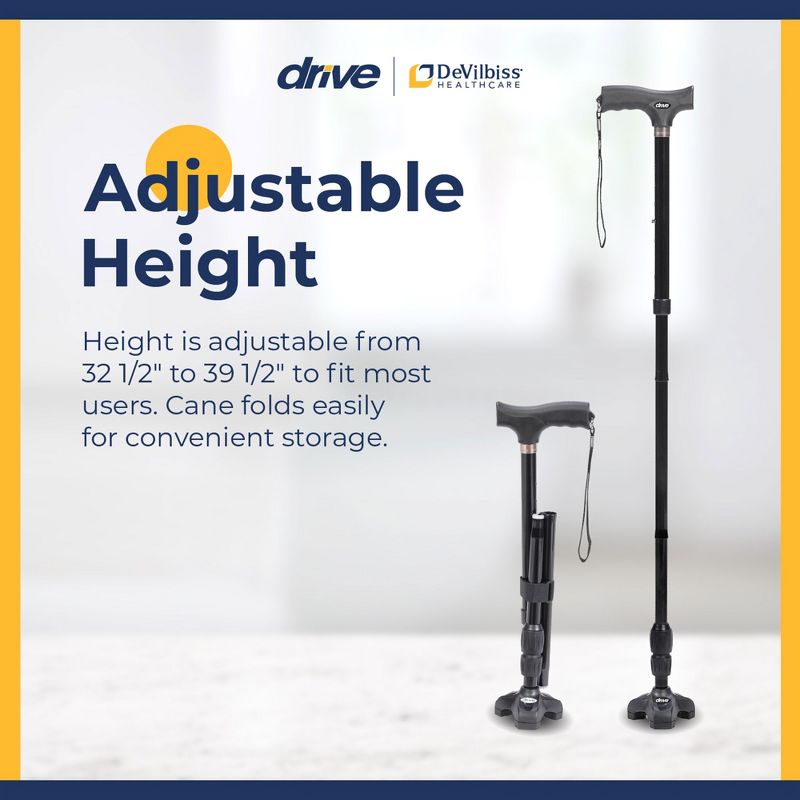 Drive Medical Flex N Go Adjustable Walking Cane with Ergonomic Handle, 3 Point Tip for Superior Balance, Collapsible for Travel, Ideal for Adults, 4 of 7