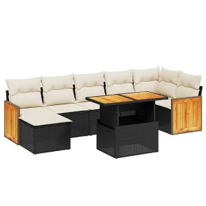 vidaXL Garden Sofa Set Black and Cream White PE rattan 8 Piece Set - 1 of 4