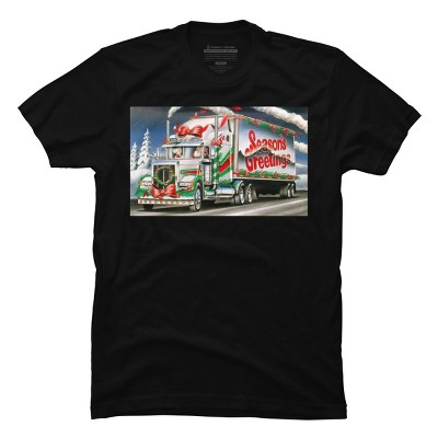 Men's Design By Humans Truck Driver Christmas Shirt Seasons Greetings By Galvanized T-Shirt