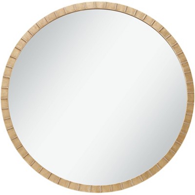 Uttermost Round Vanity Decorative Wall Mirror Modern Glam Warm Gold Leaf Tiled Iron Frame 34" Wide Bathroom Bedroom Living Room