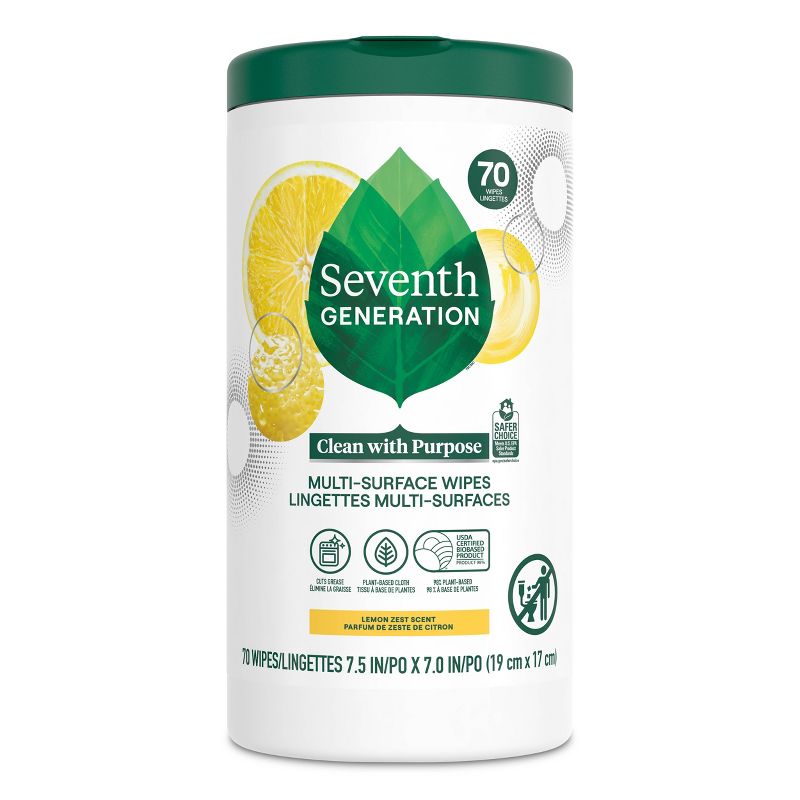 Seventh Generation Lemon Zest Multi-Surface Cleaning Wipes - 70ct, 3 of 9