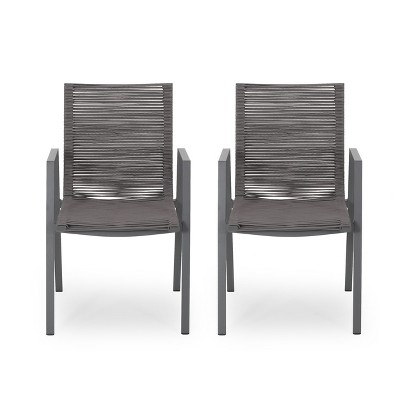 GDFStudio Barbour Outdoor Aluminum and Rope Dining Chairs (Set of 2)