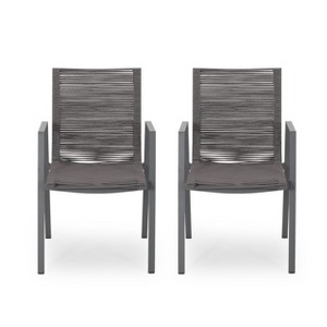 GDFStudio Barbour Outdoor Aluminum and Rope Dining Chairs (Set of 2) - 1 of 4