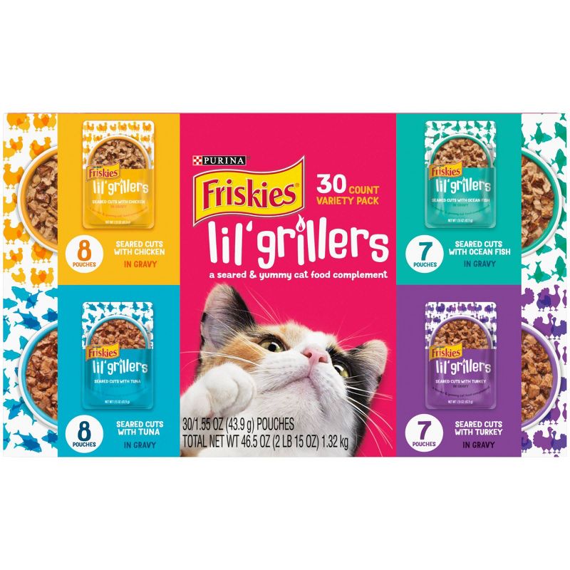 Friskies Lil Grillers Chicken, Turkey, Ocean Fish &#38; Tuna In Gravy Wet Cat Food Variety Pack - 1.55oz/30ct, 4 of 7