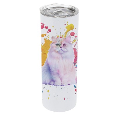 100 North 20 Ounce Stainless Steel On the Go Travel Tumbler With Push Top Lid, Persian Cat Paint Splatter