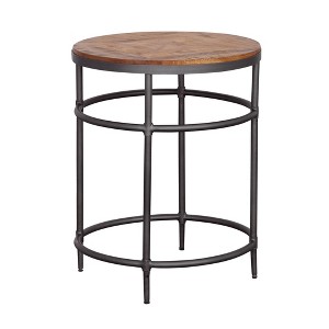 Treasure Trove Accents End Table Turner Natural/Black: Round, Iron Frame, Adjustable Feet, Mango Wood Top - 1 of 4