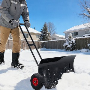 GustoWave Metal Snow Shovel, Heavy Duty Push Snow Shovel with Wheels and Angled Blade for Driveway, Black - 1 of 4