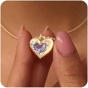 14K Gold Birthstone Heart Necklace - CZ Pendant Jewelry for Women, Birthday Gift - 1 of 4