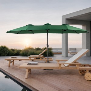 14FT Double Sided Polyester Outdoor Umbrella,Garden Umbrella With 12 Ribs,Patio Large Rectangular Umbrella,Base Not Included-Coolbibila - 1 of 4