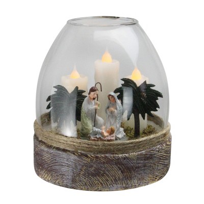 Northlight 5” Glass Joseph, Mary and Jesus Figurine Flickering Jar Candle - Clear