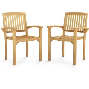 Costway 1/2/4 PCS Outdoor Patio Chair Teak Wood Armchair with Slatted Seat & Curved Seat - 1 of 4