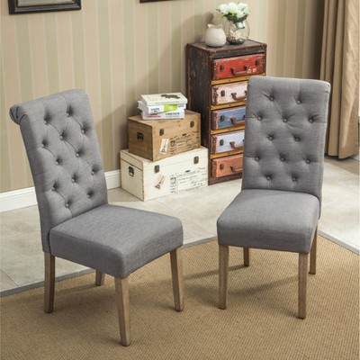 DOMETOUR Button Tufted Dining Chair Solid Wood Set of 2