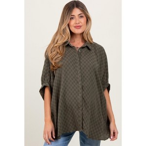 Pinkblush Olive Checker Print Short Sleeve Oversized Maternity Blouse - 1 of 4