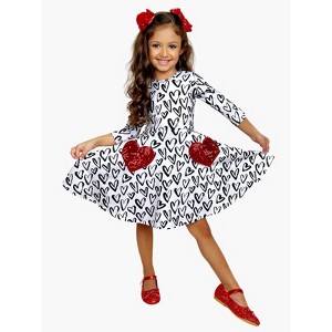 Dressed With Love Sequin Heart Skater Dress Mia Belle Girls - 1 of 4