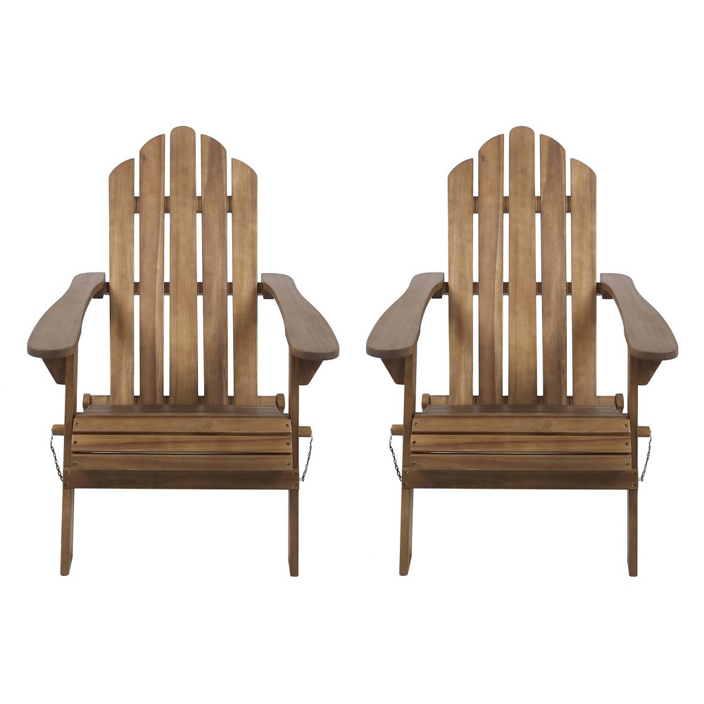 2pk Hazel Outdoor Acacia Wood Foldable Adirondack Chairs Brown - Christopher Knight Home: UV-Resistant Patio Furniture Set