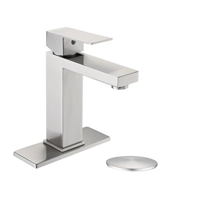 LunaLulink Bathroom Faucet Single Hole, Single Handle Stainless Steel Faucet for Bathroom Sink with Deckplate and Drain Assembly Brushed Nickel