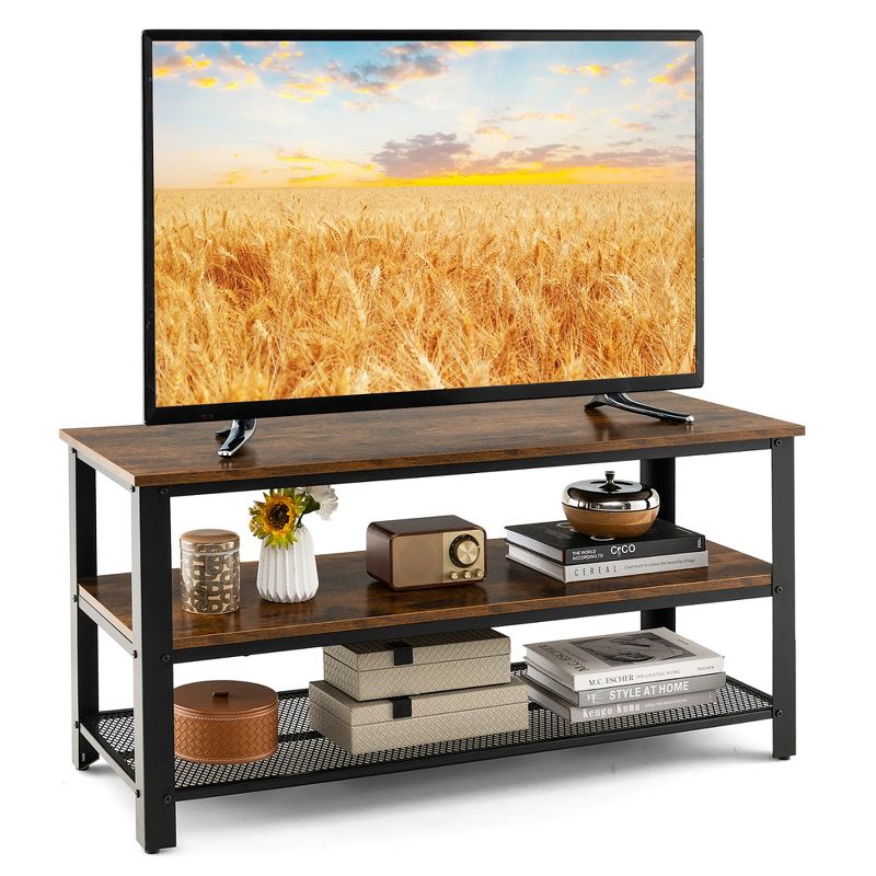 Costway Industrial TV Stand Media Entertainment Center with 2-tier Open Storage Shelves & Metal Frame TV Cabinet for TVs up to 50 inch, 1 of 11