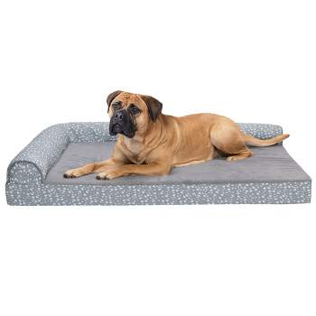 FurHaven Plush & Almond Print Memory Top Deluxe L-Chaise Pet Bed for Dogs & Cats