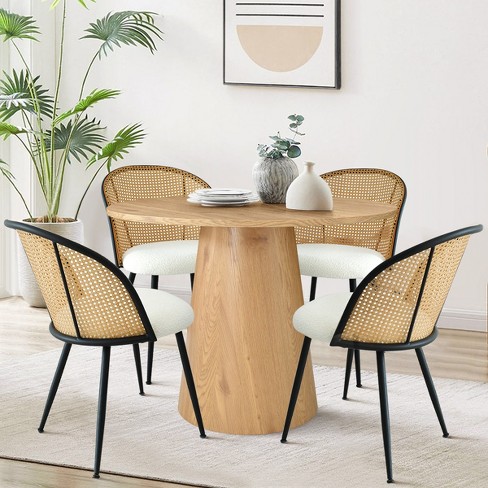 5-piece Modern Round Dining Table Set For 4, 35''Manufactured Grain Table with 4 Mesh Rattan Backrest Chair for Apartment, Dining Room-Maison Boucle - image 1 of 4