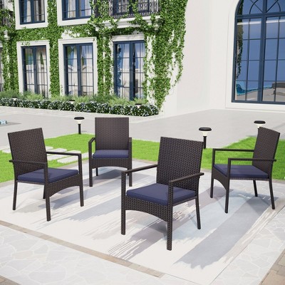 Captiva Designs Outdoor Patio All-weather Wicker Dining Chairs with Thick Cushion