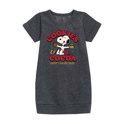 - Peanuts - Snoopy Christmas Cookies and Cocoa Graphic Short Sleeve Fleece Dress