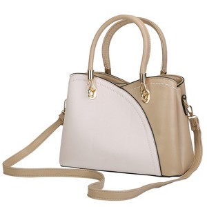 Laromni"Chic Medium Leather Tote Bag for Women with Stylish Stitching & Detachable Crossbody Strap"White&Black - 1 of 4