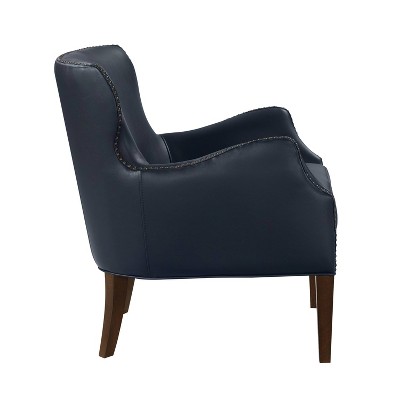 Midnight Blue Faux Leather Accent Chair with Wood Legs