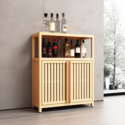 SKRAN Large Storage Cabinet, Bamboo Freestanding Floor Cabinet, Kitchen Cupboard Storage-Organizer for Hallway Kitchen Living Entryway