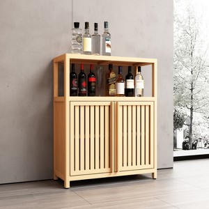 SKRAN Large Storage Cabinet, Bamboo Freestanding Floor Cabinet, Kitchen Cupboard Storage-Organizer for Hallway Kitchen Living Entryway - 1 of 4
