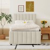 Twin Upholstered Platform Bed with Trundle and 3 Storage Drawers, Stripe Headboard, Linen Fabric, Space Saving - 2 of 4
