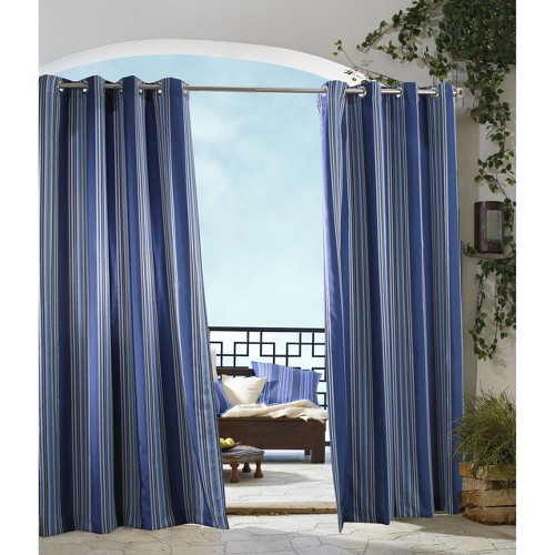 'Outdoor Décor Gazebo Stripe Indoor/Outdoor Grommet Top Curtain Panel - Blue (50''x84''), Size: 50x84'''