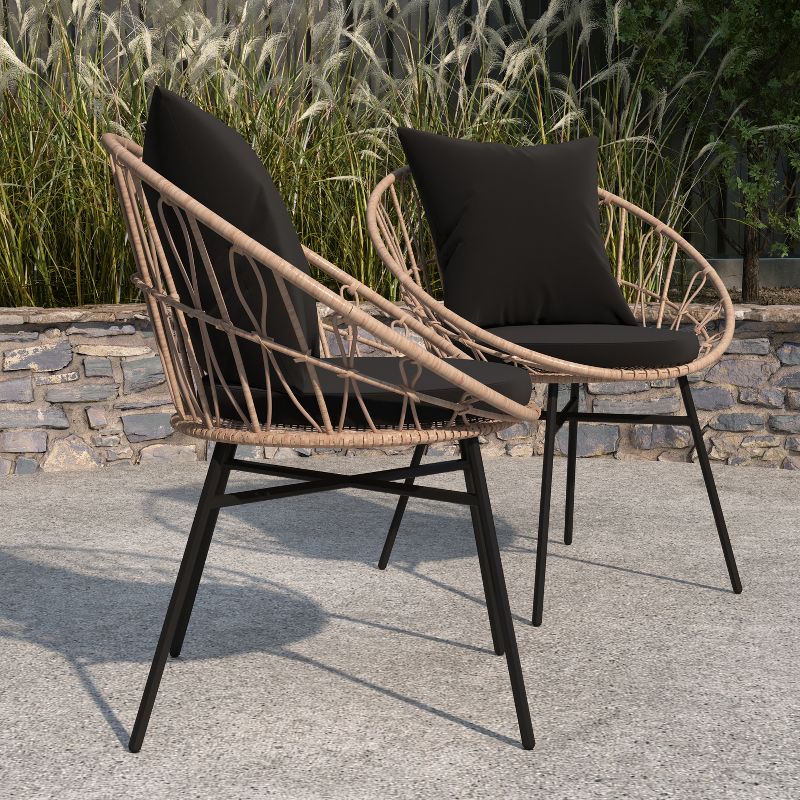 Merrick Lane Set Of 2 Faux Rattan Rope Patio Chairs, Papasan Style Indoor/Outdoor Chairs with Seat & Back Cushions, 4 of 12