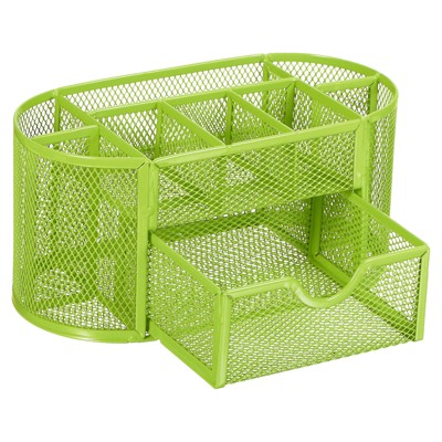Unique Bargains Metal Oval 8 Compartments and 1 Drawer Pen Holder