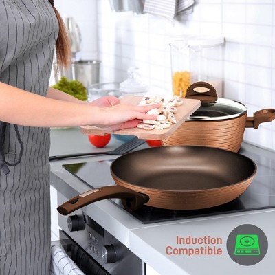 NutriChef 12-Piece Nonstick Brown Aluminum Cookware Set