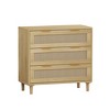 3 Drawer Dresser, Kitchen Storage Cabinet With 3 Deep Rattan Drawers, Iron Handle Buffet Cabinet For Living Room, Oak - 2 of 4