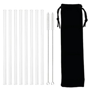 Kitcheniva Reusable Glass Straws with Bag & Cleaning Brush, 8 Pcs - 1 of 4