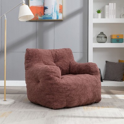 Angel Sar Soft Tufted Bean Bag Chairs, Medium Teddy Fabric Bean Bags with Arms, Paste Red