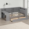 Wood Twin Size Platform Bed with Storage Shelves, Drawers, Charging Station, Desk and Upholstered Headboard - 2 of 4