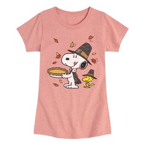 Girls' - Peanuts - Thanksgiving Scene Fitted Short Sleeve Graphic T-Shirt - 1 of 4