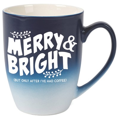 Elanze Designs Merry & Bright But Only After I'Ve Had After Coffee Two Toned Ombre Matte Navy Blue and White 12 ounce Ceramic Stoneware Coffee Cup Mug