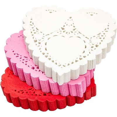 Juvale 600 Pack Bulk Heart Shaped Paper Doilies for Valentine's Day Table Décor and DIY Arts & Crafts, 4 x 4 in