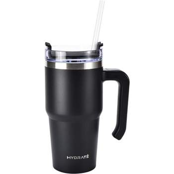 Hydrate Bottles 20oz Travel Tumbler with Handle, Vacuum Insulated Travel Mugs, Black
