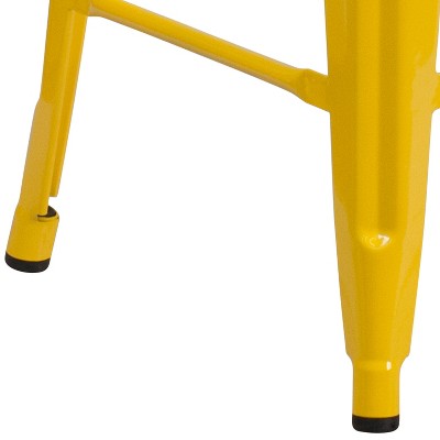 Yellow Backless Metal Dining Stool with Wooden Seat, 25"