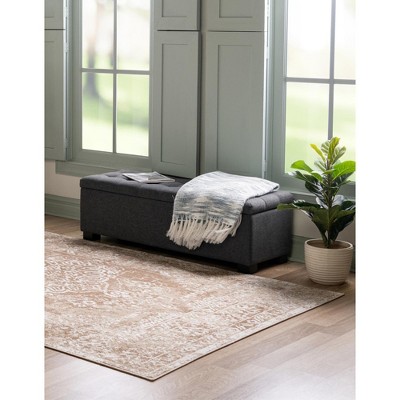Beige Floral Rectangular Stain-Resistant Synthetic Area Rug