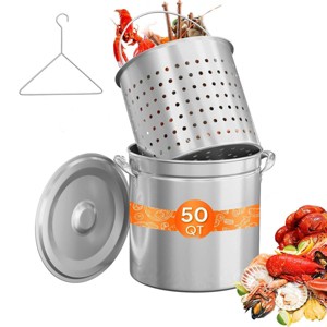 Karl Home 50 QT 3-Piece Stainless Steel Stock Pots with Strainer Basket, Lid, Hook and Steamer - 1 of 4